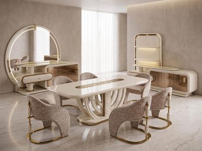 Esszimmer set Esstisch 6x Stühle Wohnwand Sideboard Beige Modern