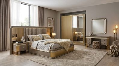 Hochwertiges Schlafzimmer-Set mit Bett, Schrank, Schminktisch & Hocker