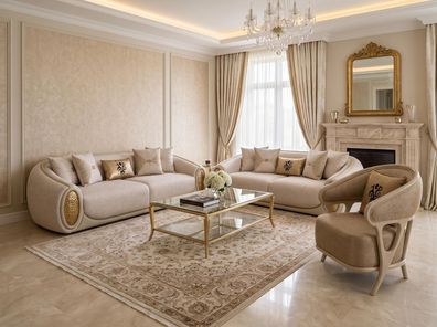 Sofa set Sofa Sessel Beige Modern Wohnzimmer Hochwertig