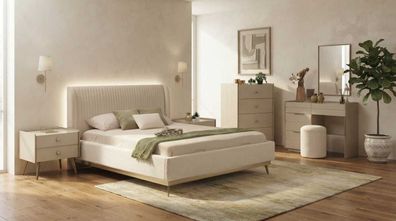 Schlafzimmer Set Beige Modern Luxus Bett Schminktisch Kommoden