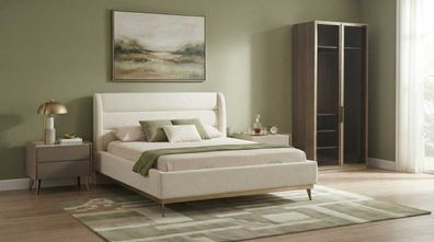 Schlafzimmer Set Beige Modern Luxus Bett Schrank 2x Nachttische