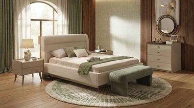 Schlafzimmer Set Beige Modern Luxus Bett Kommode 2x Nachttische