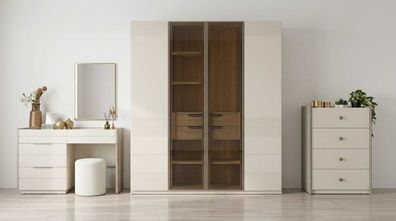 Schlafzimmer Set Beige Modern Luxus Schrank Schminktisch Kommode