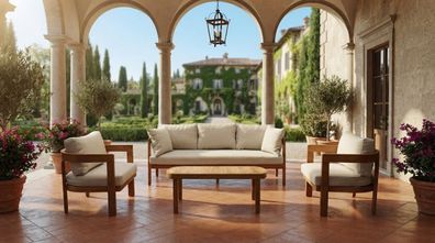 Elegantes 4-tlg. Lounge Set Beige 3-Sitzer 2 Sessel Couchtisch