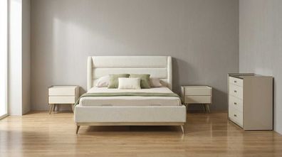 Schlafzimmer Set Beige Modern Luxus Bett 2x Nachttische Sideboard