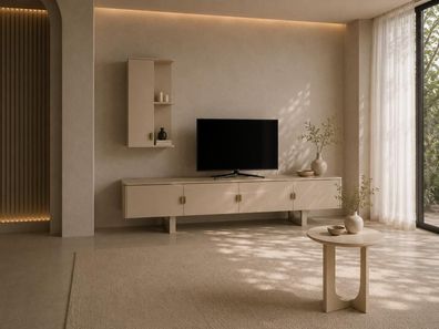 Stilvolles Wohnzimmer-Set mit TV-Wohnwand und modernem Beistelltisch