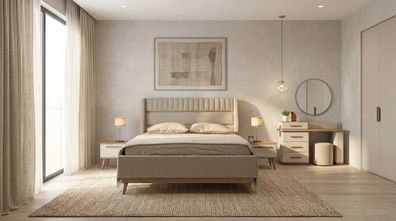 Schlafzimmer Set Beige Modern Luxus Bettgestell Schminktisch Bett