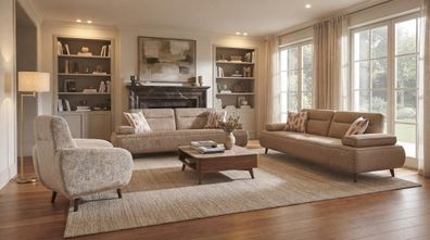 Stilvolles Beiges Sofa Set Designer 3-Sitzer Sofas Polstersessel