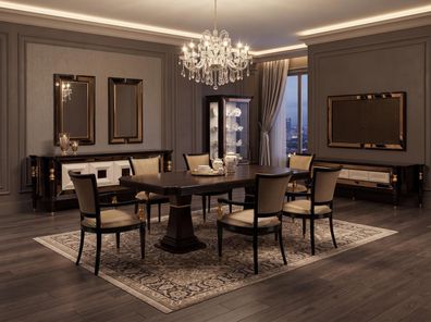 Esszimmer set Esstisch 6x Stühle Wohnwand Sideboard Spiegel