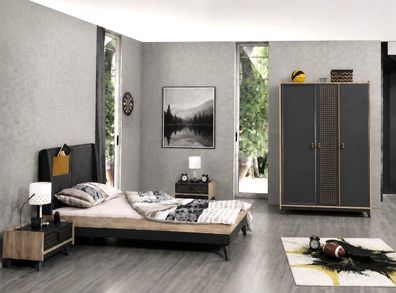Jugendzimmer Set Einzelbett Kleiderschrank Nachttisch Beige Modern