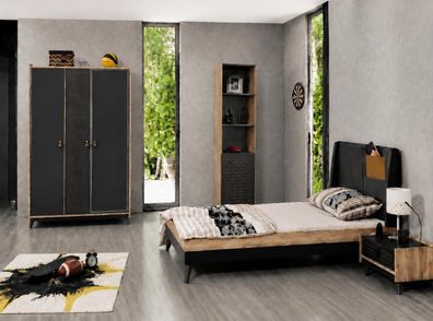 Jugendzimmer Set Einzelbett Kleiderschrank Regal Grau Modern