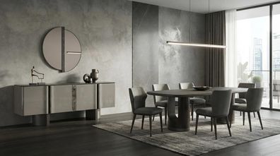 Esszimmer set Esstisch 6x Stühle Kommode Spiegel Modern