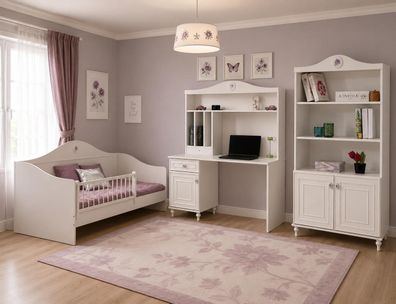 Kinderbett Kinderzimmer Set Schreibtisch Bücherregal Weiß Holz