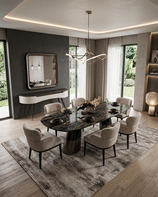 Esszimmer set Esstisch 6x Stühle Konsole Spiegel Modern Stil