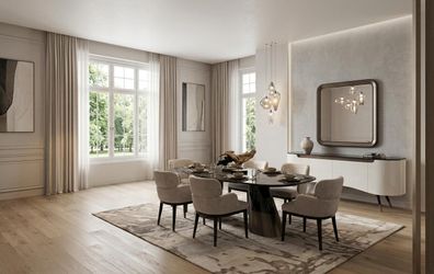 Esszimmer set Esstisch 6x Stühle Kommode Spiegel Vitrine Modern