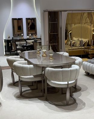 Esszimmer set Esstisch 6x Stühle Modern Stil Raffiniertes Beige