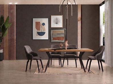Essgruppe Esstisch 4 Stühle Braun Schwarz Holz Esszimmer Set
