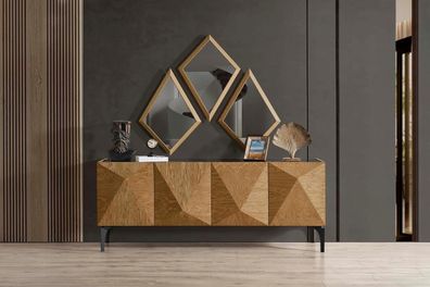 Sideboard Spiegel Set Holzoptik Schwarz Geometrisch Modern