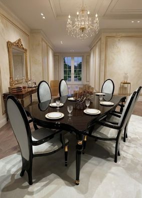 Esszimmer set Esstisch 6x Stühle Schwarz Modern Stil Elegant