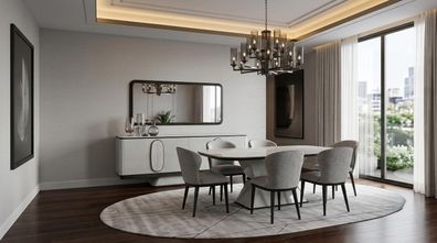 Esszimmer set Esstisch 6x Stühle Kommode Spiegel Moderner Stil