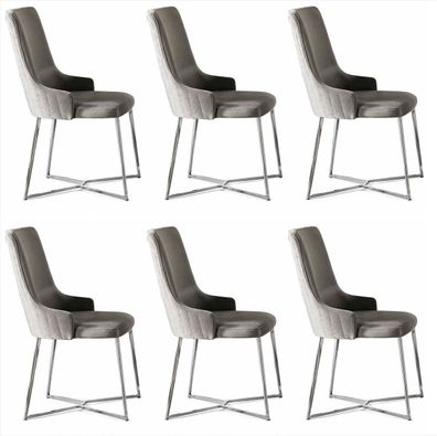 6x Esszimmerstühle Polsterstuhl Textil Metall Modern Stuhl Set
