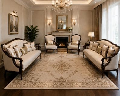 Sofa set Sofa Sessel Beige Modern Stil Wohnzimmer Edel