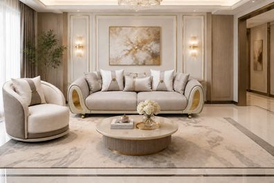 Sofa set Sofa Sessel Beige Modern Stil Wohnzimmer Luxuriös
