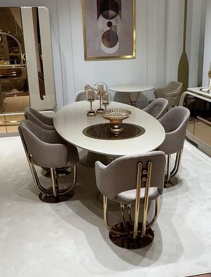 Esszimmer set Ovaler Esstisch 6x Stühle Beige Modern Stil
