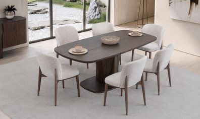 Esszimmer Set Esstisch 6x Stühle Moderner Braun Natürlich
