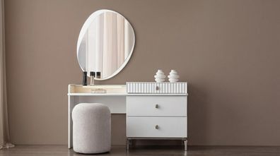 Schlafzimmer Set Kommode Spiegel Sitzhocker Modern Weiß