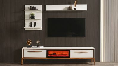 TV Lowboard Wandschrank Wandregal Stil modern weiß Kamin