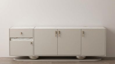 Luxus Esszimmer Set Beige Holz Metall Esstisch TV Lowboard Spiegel