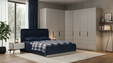 Schlafzimmer Set Bett Nachttisch Eckschrank Modern Blau Beige Edel