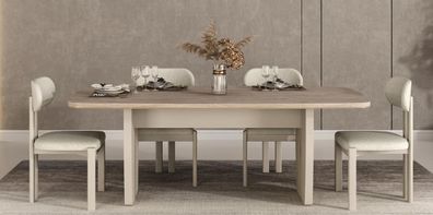 Modern Esszimmer Set Esstisch 4x Stühle Beige Holz Textil Elegant