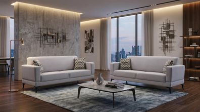 Luxuriöses graues Sofaset 2 + 2-Sitzer-Sofas Stoffsofas Wohnzimmer modern