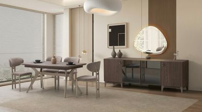 Modernes Esszimmer Set Braun Sideboard Tisch 4 Stühle TV-Ständer