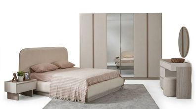 Luxuriöses Doppelbett Kleiderschrank Spiegel Beiges Schlafzimmer Set