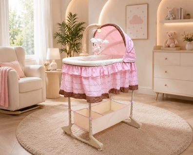 Best For Kids 4-in-1 Wiege Stubenbett Babywiege Rosa mit Melodie, Vibration & Licht