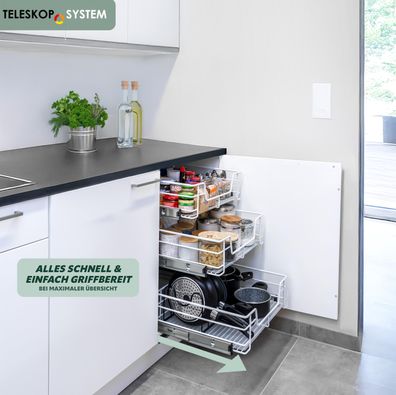bremermann Teleskopschublade für 60 cm Schrank mit Einlegeboden, aus Metall