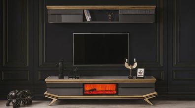 TV Lowboard Wandschrank Stil modern schwarz Kamin geräumig
