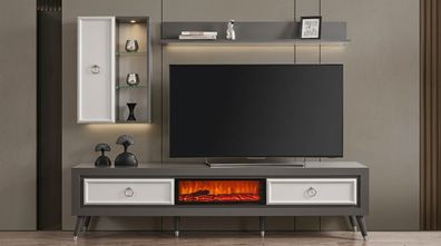 TV Lowboard Wandschrank Wandregal Stil modern schwarz Kamin