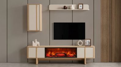 TV Lowboard Wandschrank Wandregal Stil modern beige Kamin