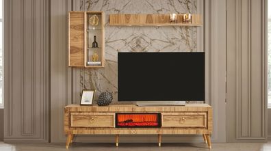 TV Lowboard Wandschrank Wandregal Stil modern braun Kamin