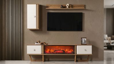 TV Lowboard Wandschrank Wandregal Stil modern braun Kamin