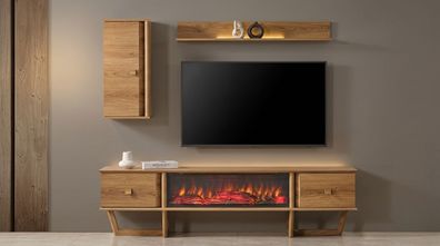 TV Lowboard Wandschrank Wandregal Stil modern braun Kamin
