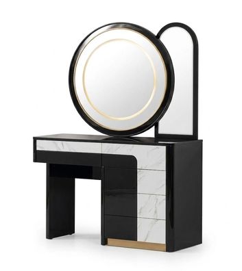 Schminktisch Schwarz Hochglanz Spiegel MDF Glas Modern Marmoreffekt