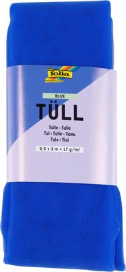 folia 8036 - Tüllstoff in Blau, ca. 50 x 300 cm, Tüll zum Basteln, 17 g/m², handwasch