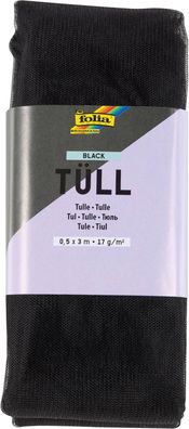 folia 8090 - Tüllstoff in Schwarz, ca. 50 x 300 cm, Tüll zum Basteln, 17 g/m², handwa