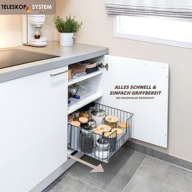 bremermann Schrank-Korbauszug 50 cm Breite, Boden-Teleskopschublade mit Einlegeboden,
