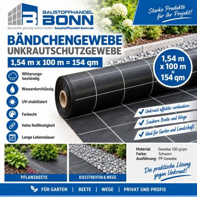 Wurzelschutzfolie 154qm Unkrautschutzfolie Bändchengewebefolie PP Gewebe 100g/qm